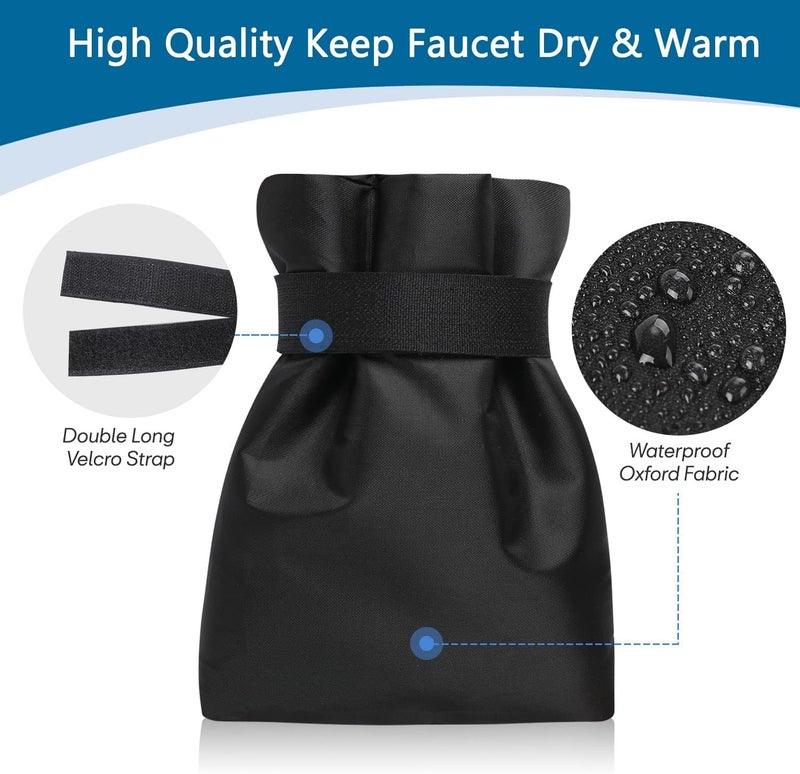 MOLIK Outdoor Faucet Cover Socks for Winter Freeze Protection, 7.09" W x 9.06" H, Velcro Thickened Anti-Freeze Outdoor Tap Cover, Reusable Waterproof Insulated Spigot backflow Cover,Black, 2Pcs - Image 3